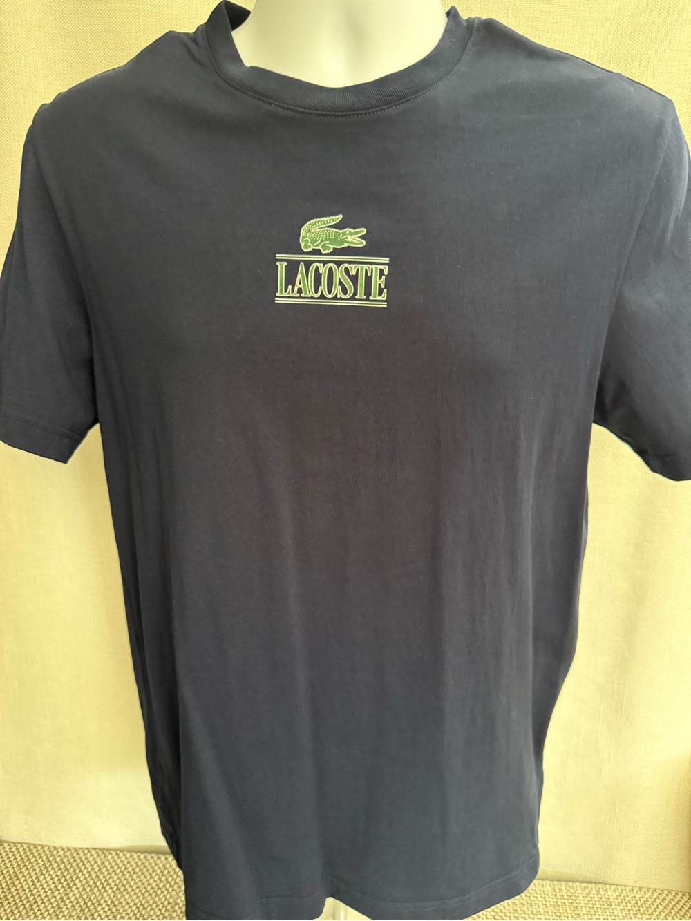 Lacoste Navy Short-Sleeve Cotton Tee with Green Logo